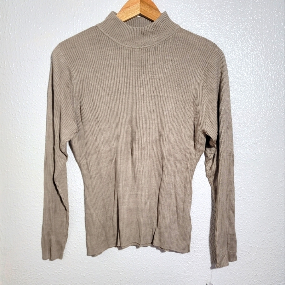 90s NWT Pendleton 100% Silk Ribbed Knit Mock Neck Sweater sz L Taupe